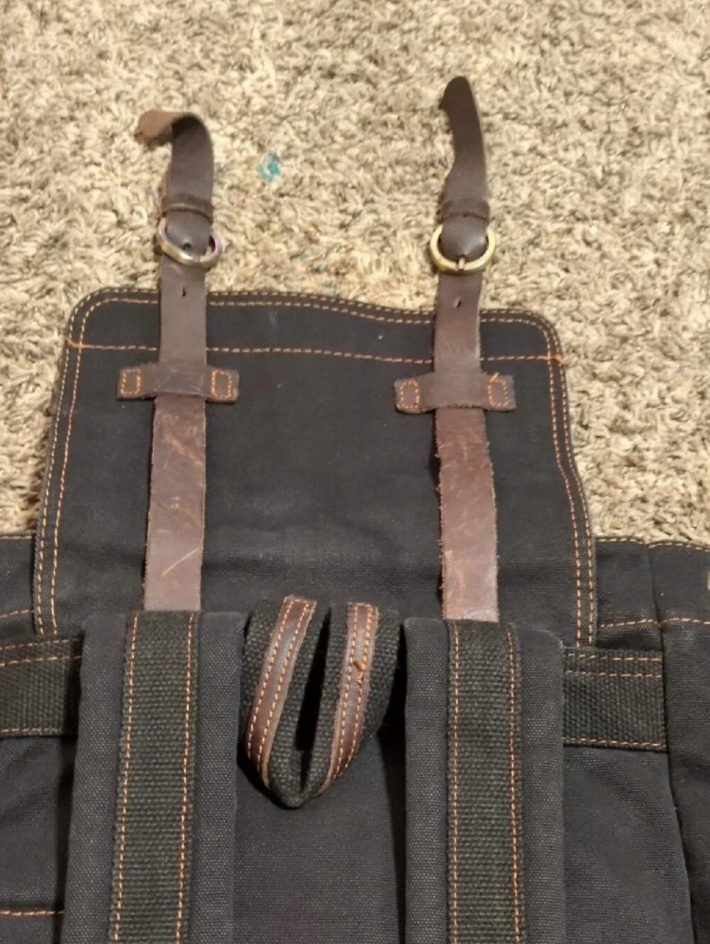 Classic Black Canvas Backpack with Brown Leather Accents